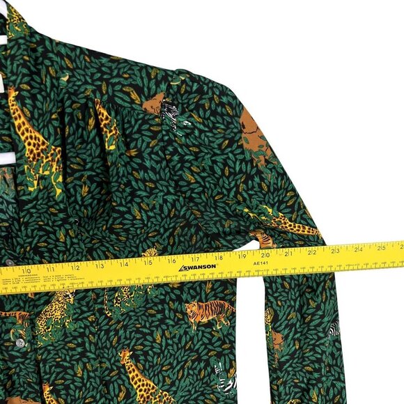 J.Crew Womens Green Jungle Print Long Sleeve Button Up Blouse Tie Neck XXS Artsy - Picture 10 of 15